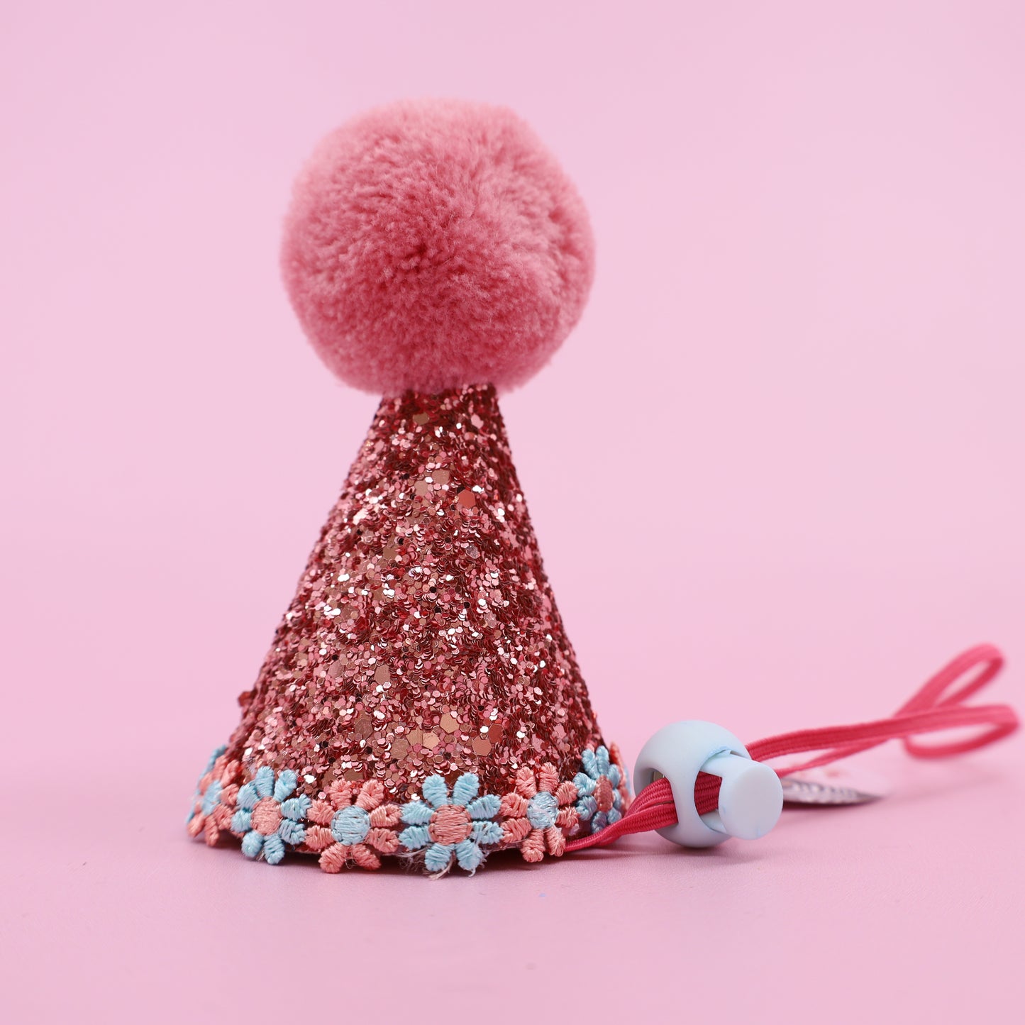 Pawty Hat: Pink & Blue/Pink Daisy Trim