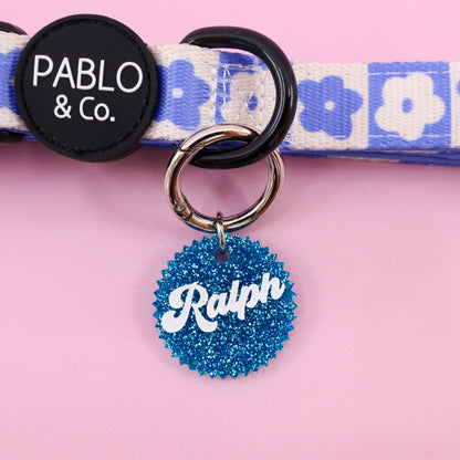 Personalised Pet ID Tag: Jagged Circle Blue Glitter