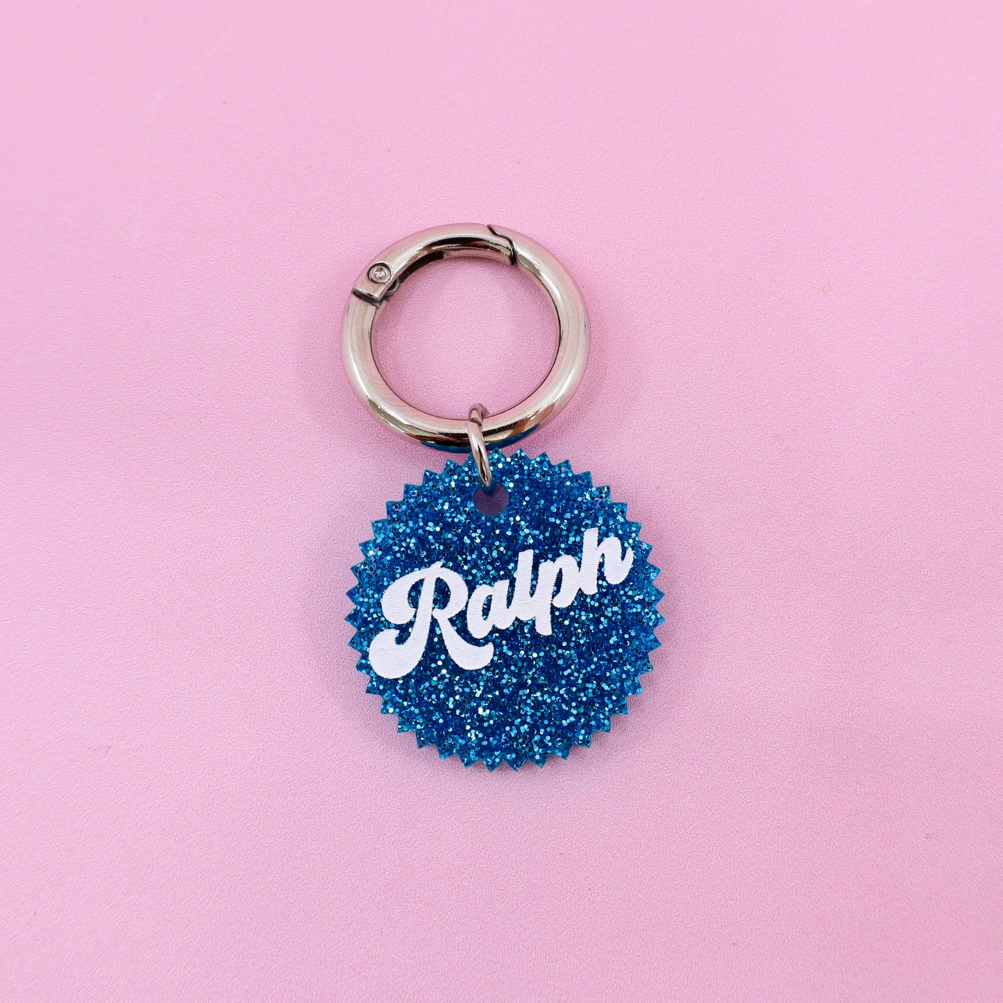 Personalised Pet ID Tag: Jagged Circle Blue Glitter