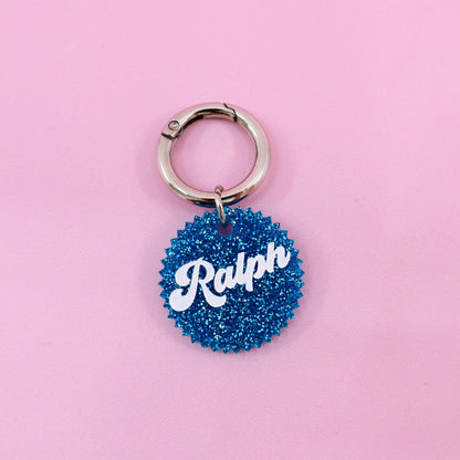 Personalised Pet ID Tag: Jagged Circle Blue Glitter