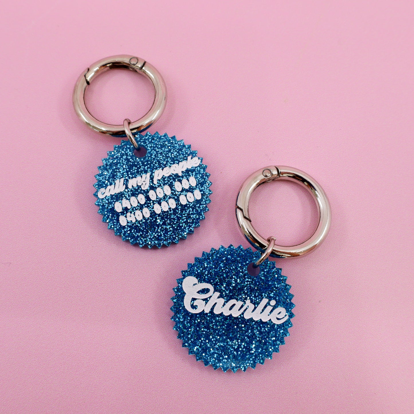 Personalised Pet ID Tag: Jagged Circle Blue Glitter