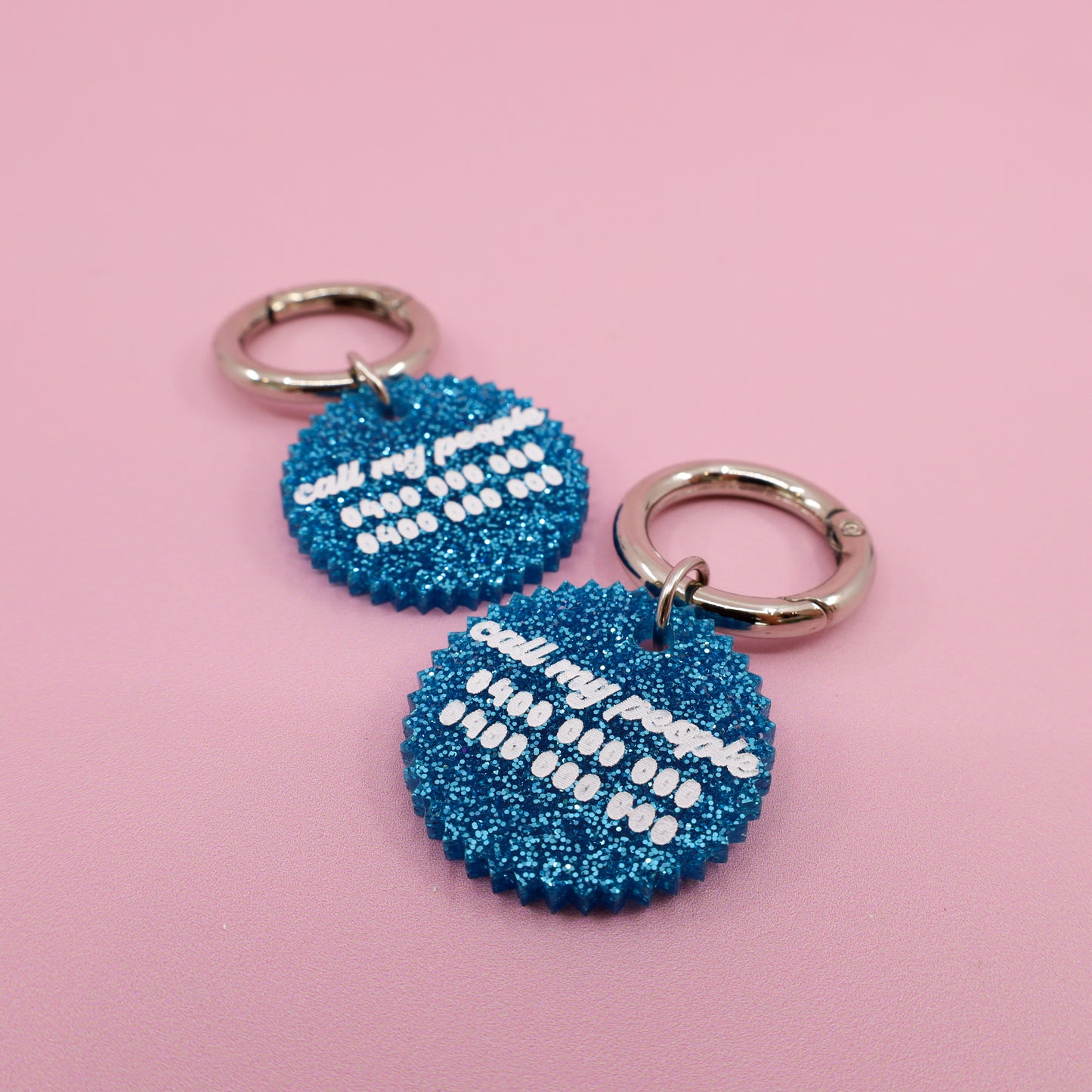 Personalised Pet ID Tag: Jagged Circle Blue Glitter