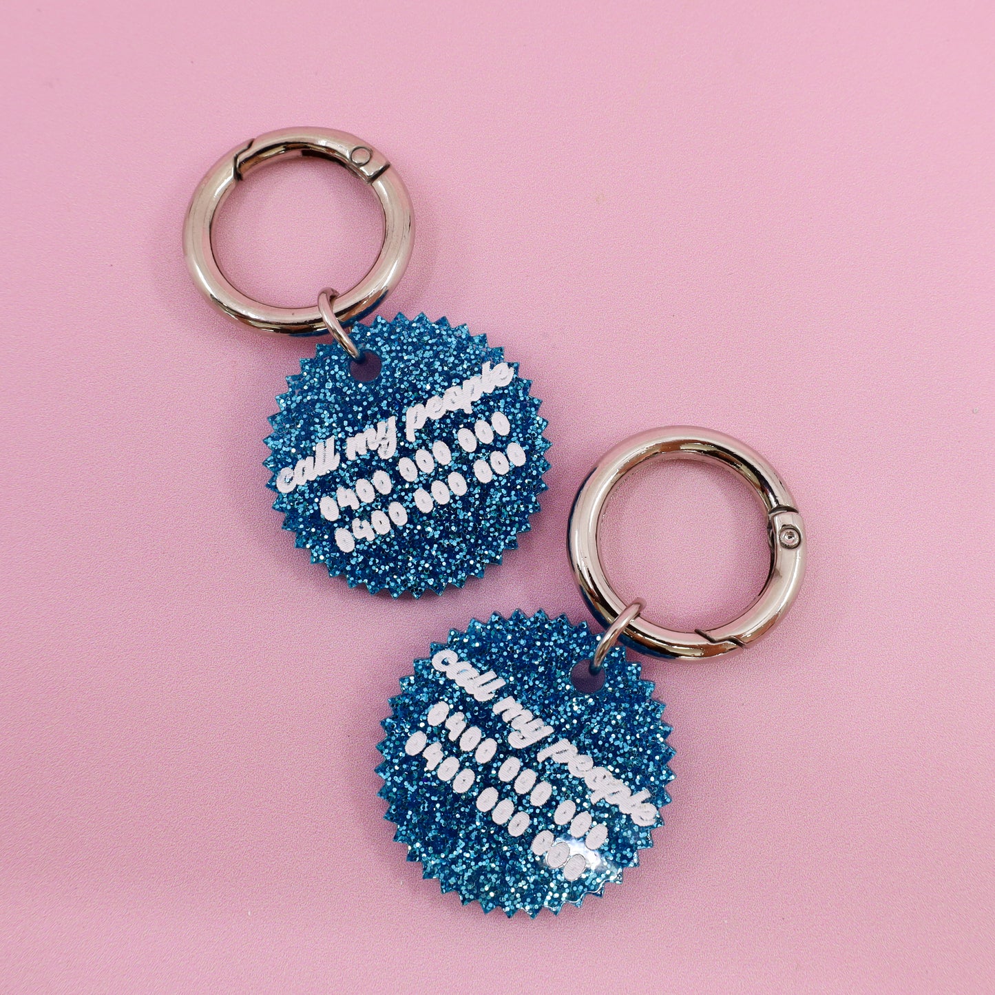 Personalised Pet ID Tag: Jagged Circle Blue Glitter