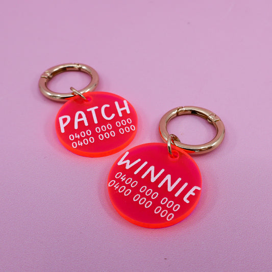 Personalised Pet ID Tag: Round Neon Pink