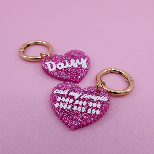 Personalised Pet ID Tag: Scallop Heart Pink Glitter