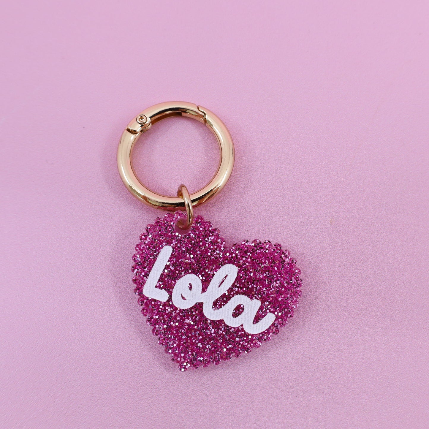 Personalised Pet ID Tag: Scallop Heart Pink Glitter