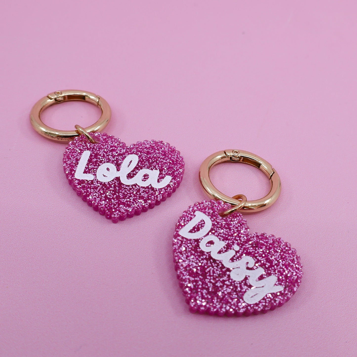 Personalised Pet ID Tag: Scallop Heart Pink Glitter