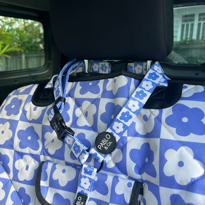 Blue Checkered Daisies: Headrest Car Restraint