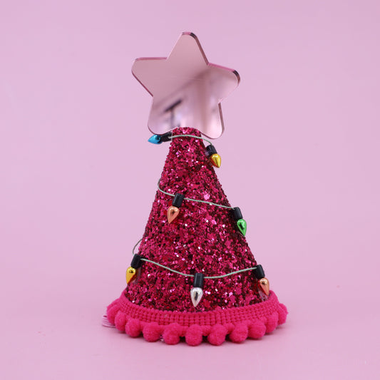 Pablo's Christmas Pawty Hat: The Christmas Tree - Pink & Hot Pink Trim