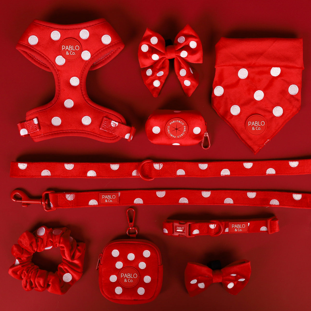 Red Polka Dots: Velvet Adjustable Harness