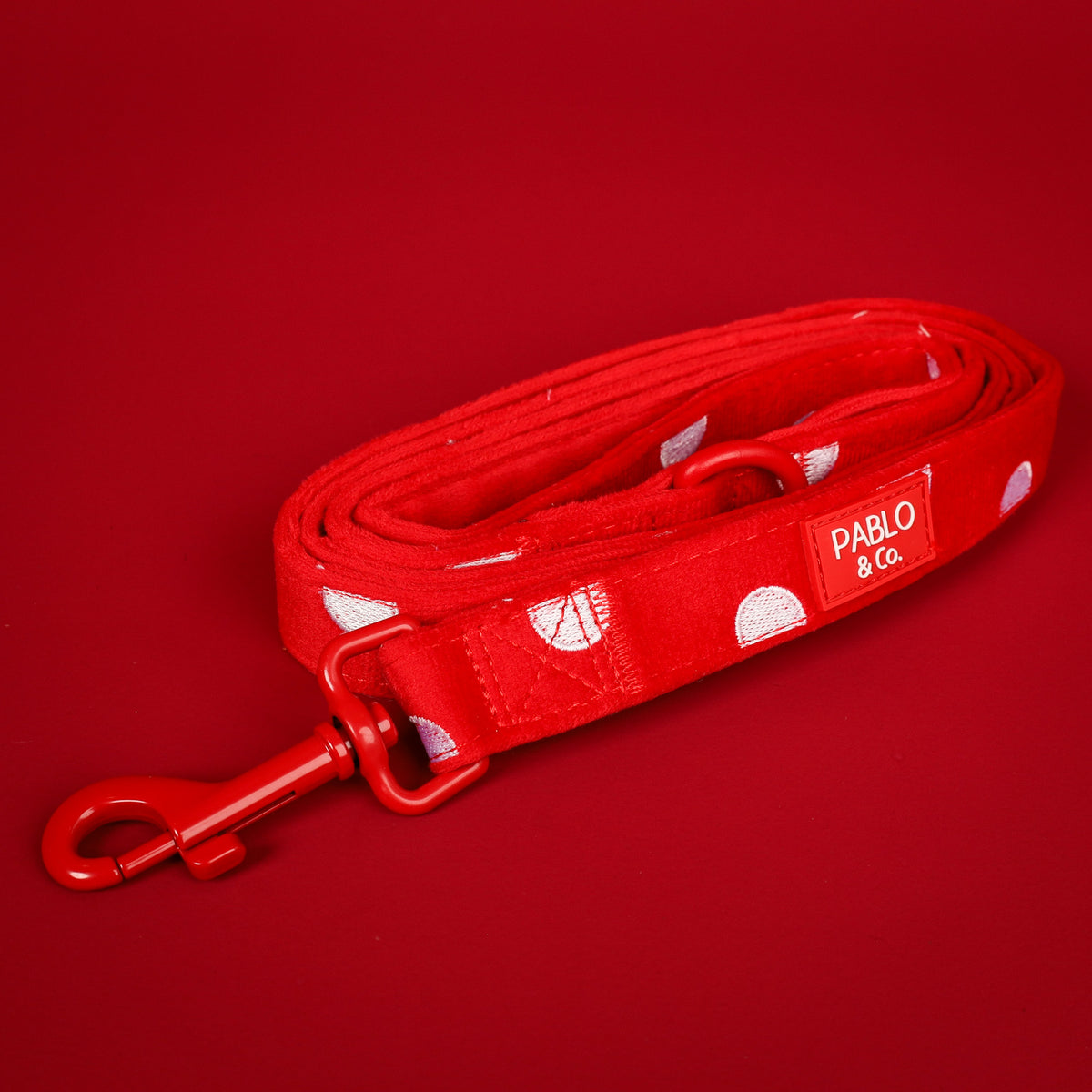 Red Polka Dots: Velvet Dog Leash