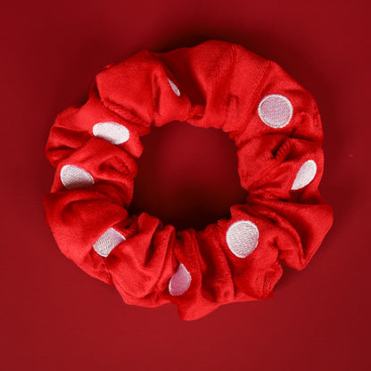 Red Polka Dots: Velvet Scrunchie