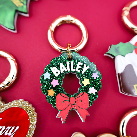 Personalised Pet ID Tag: Christmas Wreath