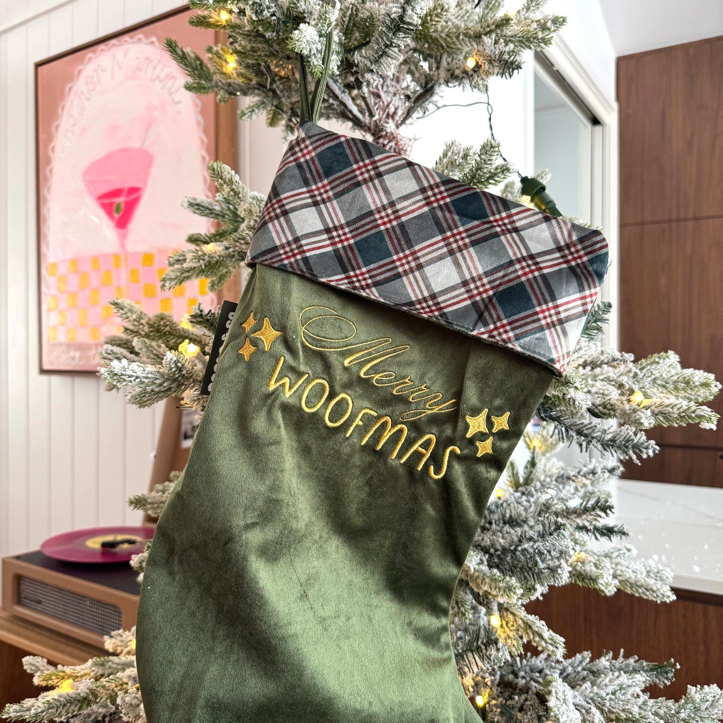 Merry Woofmas Velvet Christmas Stocking