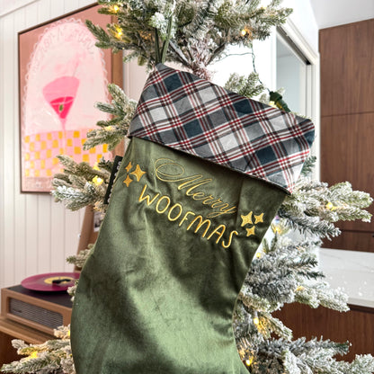 Merry Woofmas Velvet Christmas Stocking