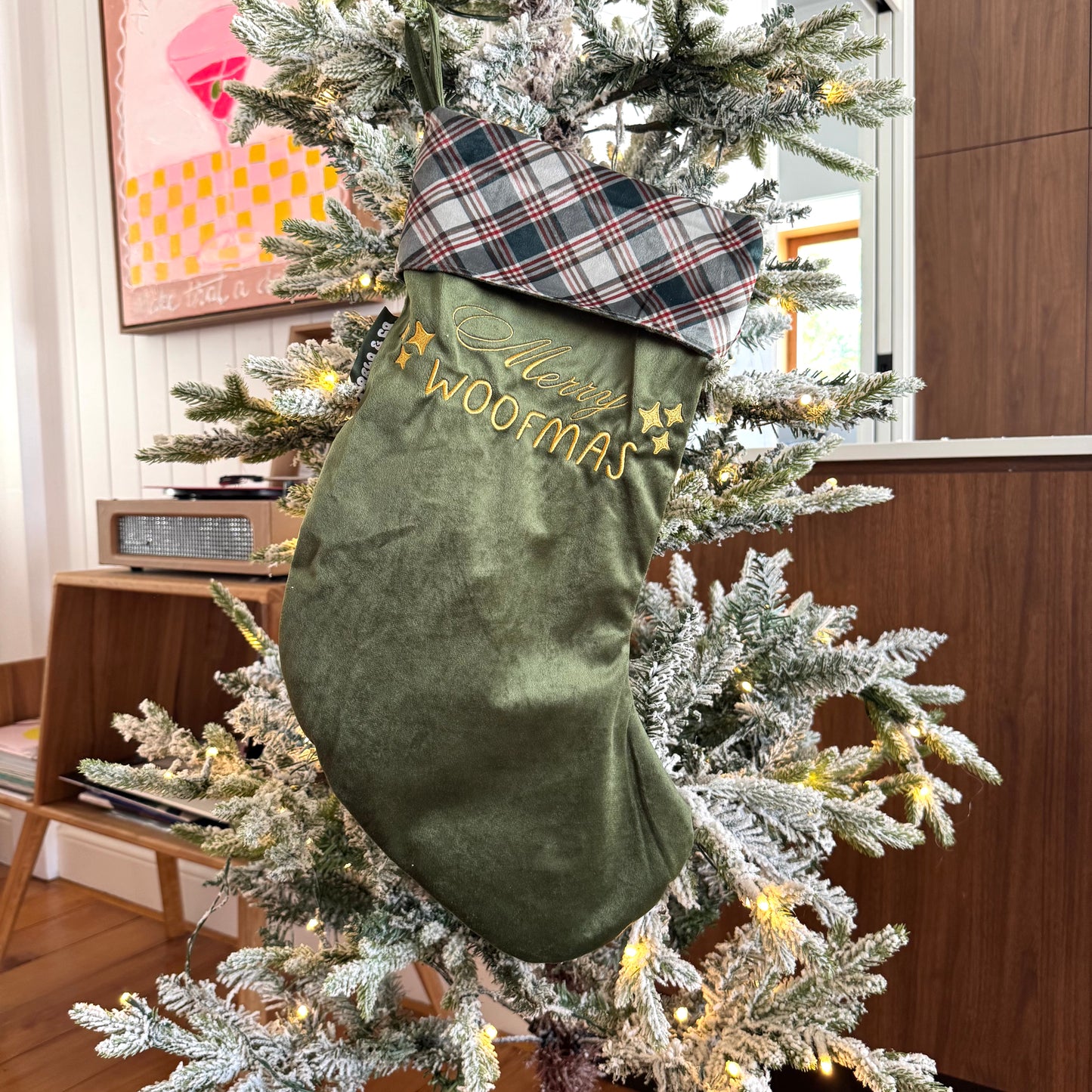 Merry Woofmas Velvet Christmas Stocking