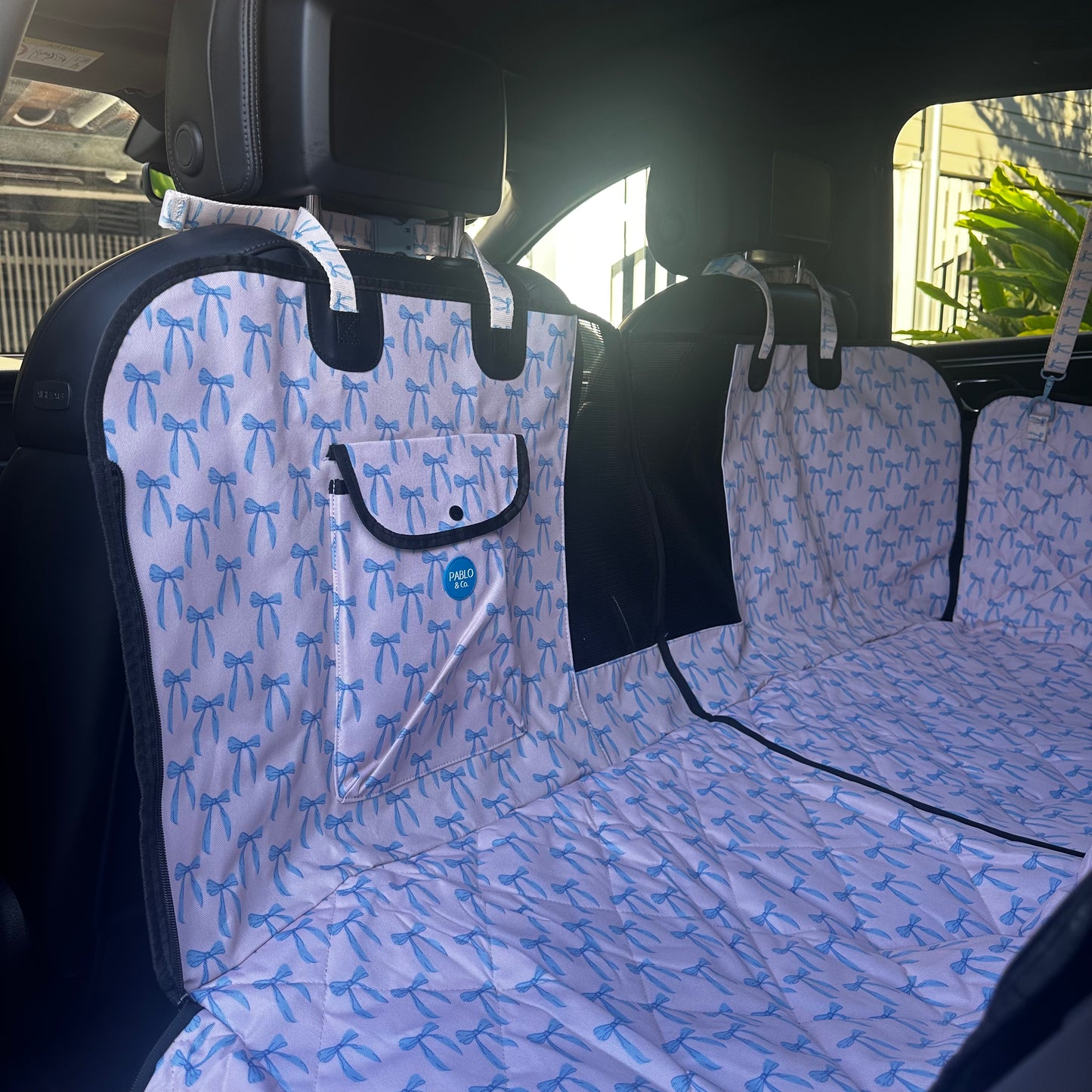 Baby Blue Bows: Deluxe Hammock Car Seat Cover