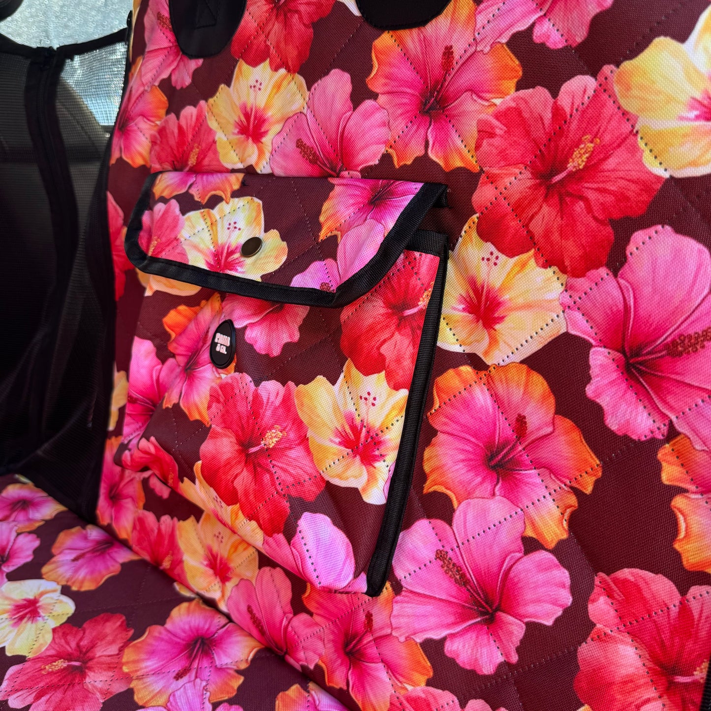 Hibiscus: Deluxe Hard Base Hammock Car Seat Cover