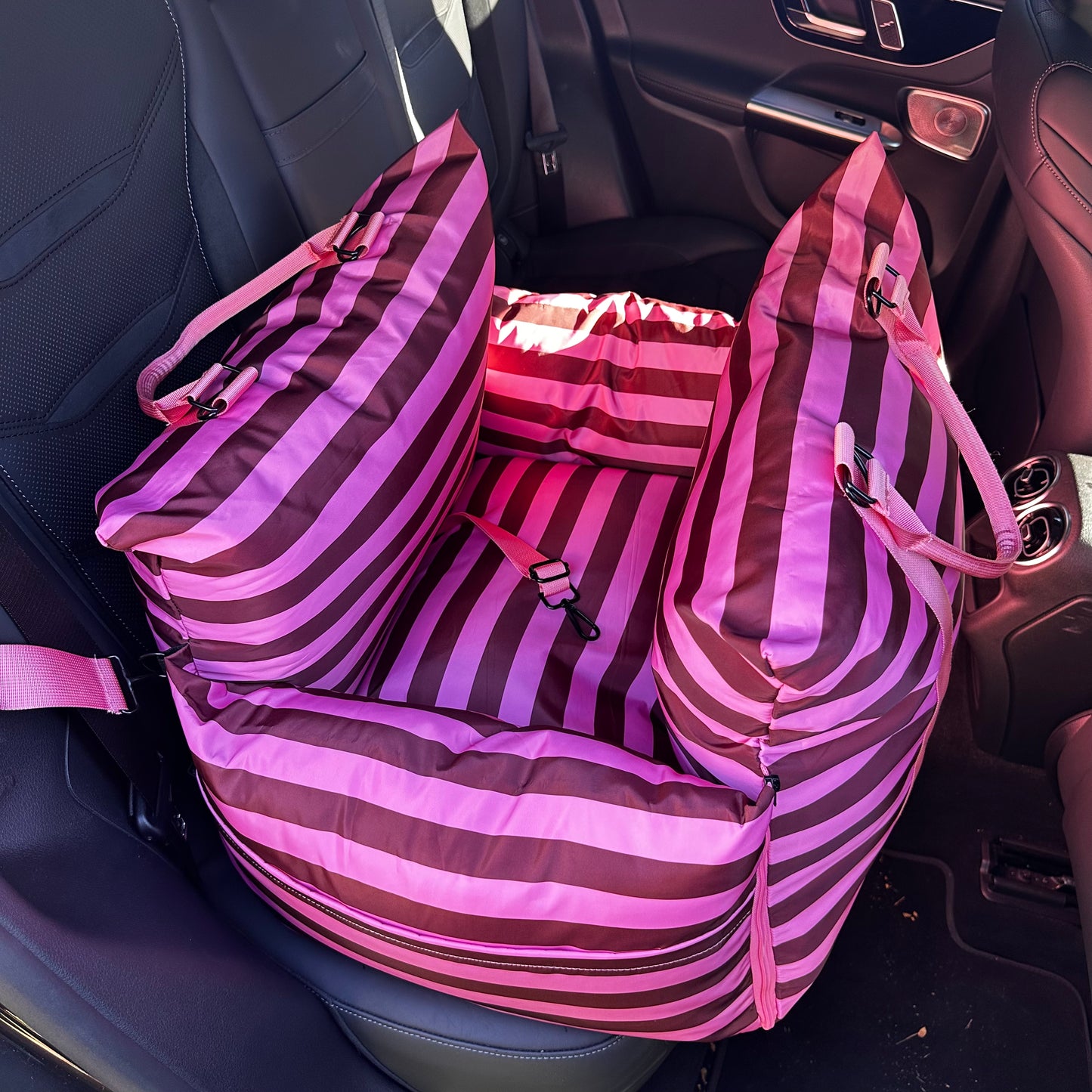 Deluxe Travel Car Bed: Blushing Stripes