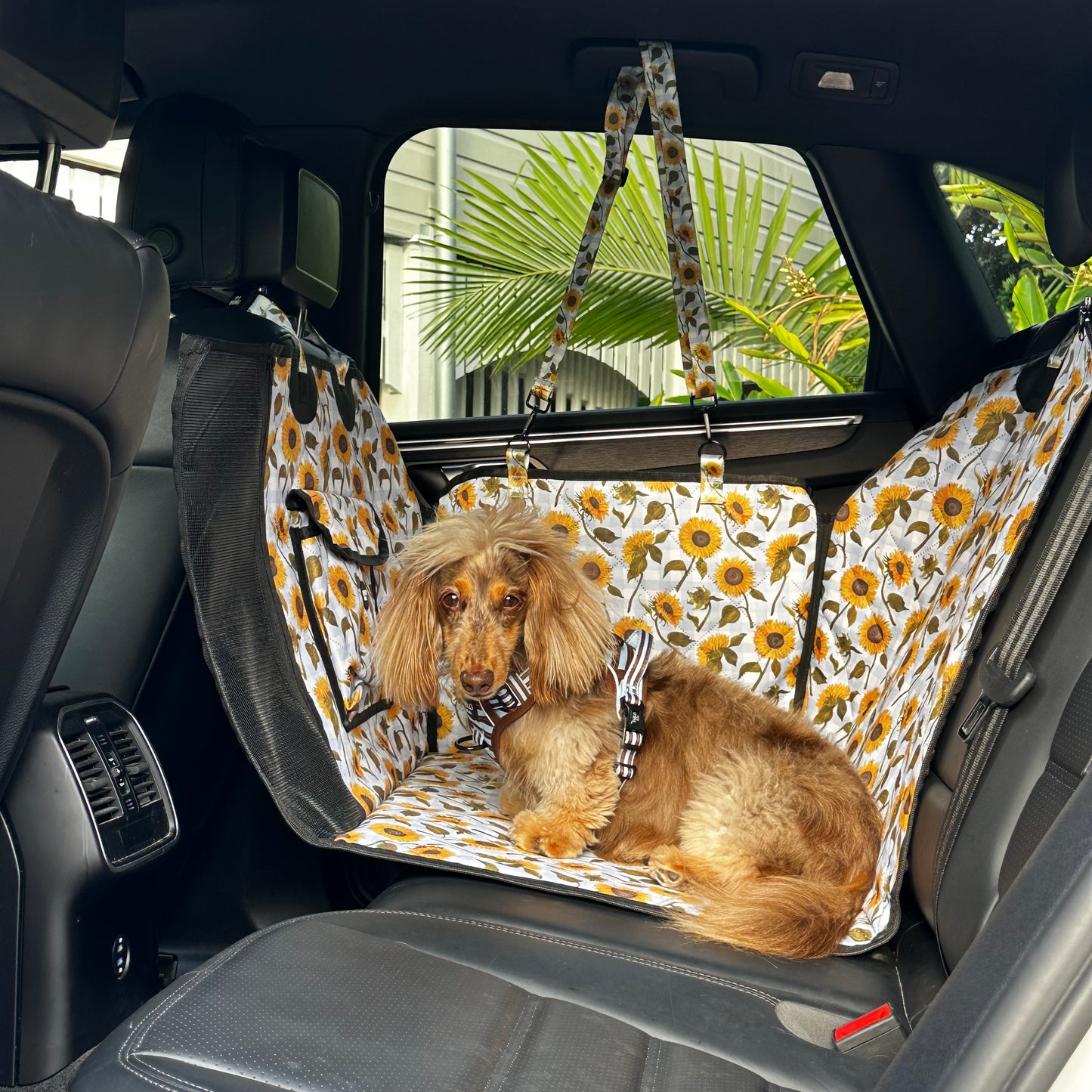 Sunny Sunflowers: Deluxe Hard Base Hammock Car Seat Cover