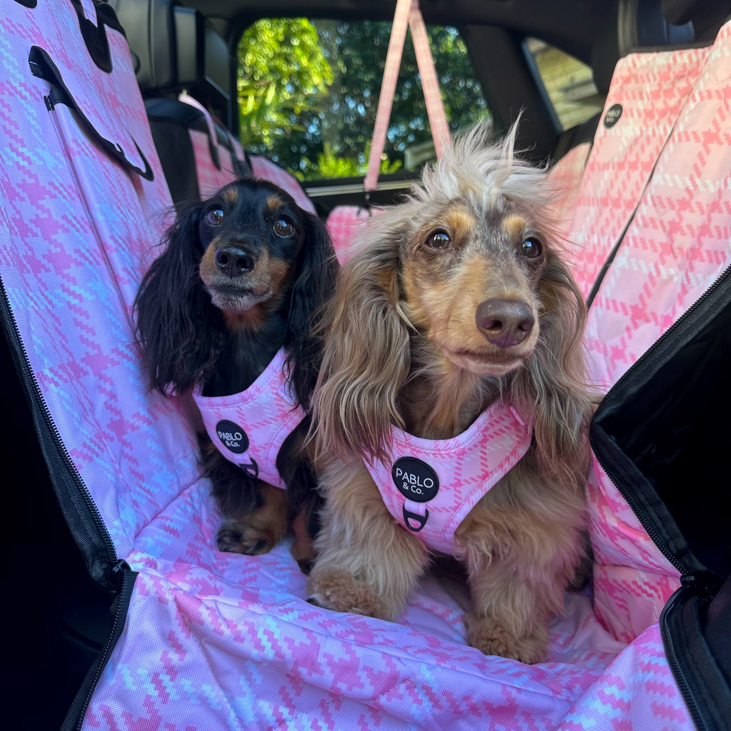 Pink Houndstooth: Deluxe Hammock Car Seat Cover