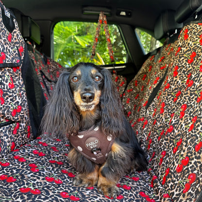 Leopard Cherries: Deluxe Hard Base Hammock Car Seat Cover