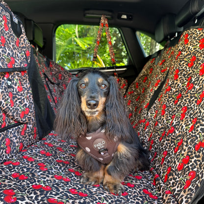 Leopard Cherries: Deluxe Hard Base Hammock Car Seat Cover