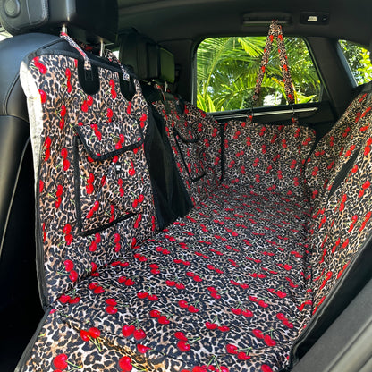 Leopard Cherries: Deluxe Hard Base Hammock Car Seat Cover