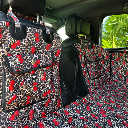 Leopard Cherries: Deluxe Hard Base Hammock Car Seat Cover