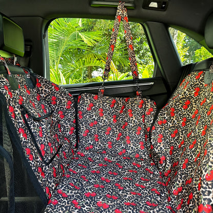 Leopard Cherries: Deluxe Hard Base Hammock Car Seat Cover