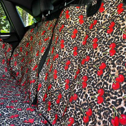 Leopard Cherries: Deluxe Hard Base Hammock Car Seat Cover