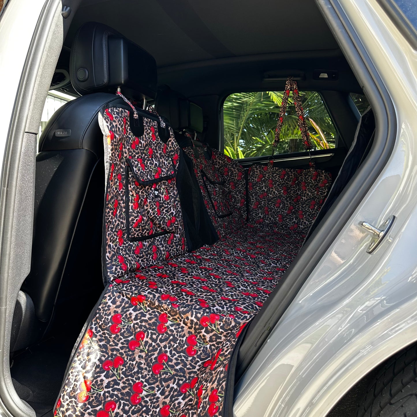 Leopard Cherries: Deluxe Hard Base Hammock Car Seat Cover