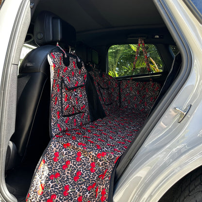 Leopard Cherries: Deluxe Hard Base Hammock Car Seat Cover