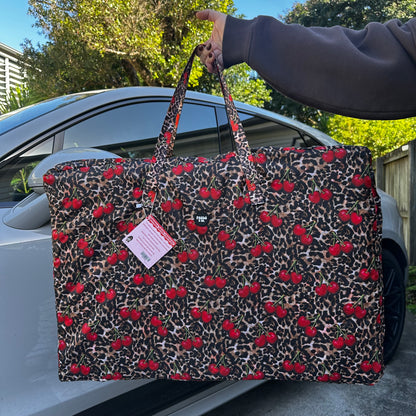 Leopard Cherries: Deluxe Hard Base Hammock Car Seat Cover