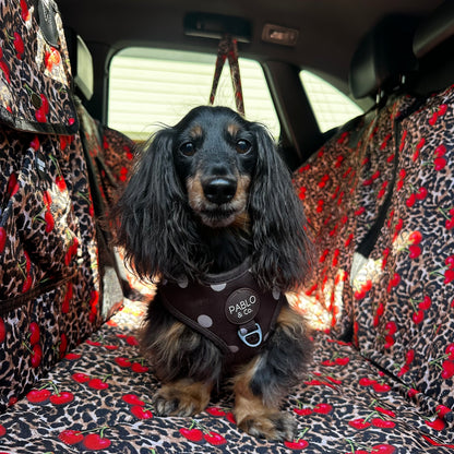 Leopard Cherries: Deluxe Hard Base Hammock Car Seat Cover