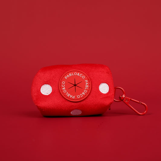 Red Polka Dots: Velvet Poop Bag Holder