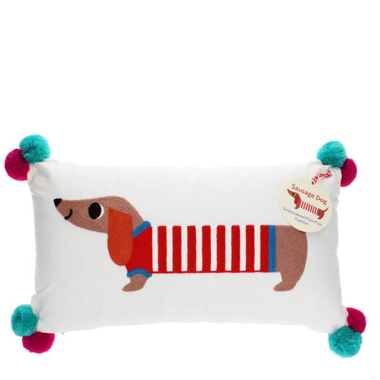 Rex London: Cushion with pom poms - Sausage Dog