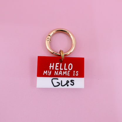 Personalised Pet ID Tag: Red 'Hello my name is'