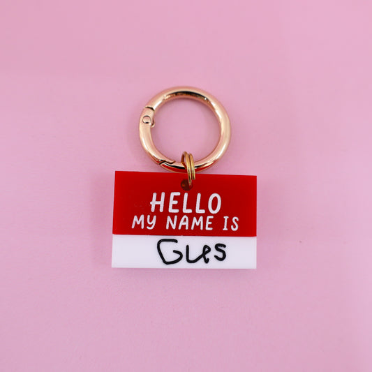 Personalised Pet ID Tag: Red 'Hello my name is'