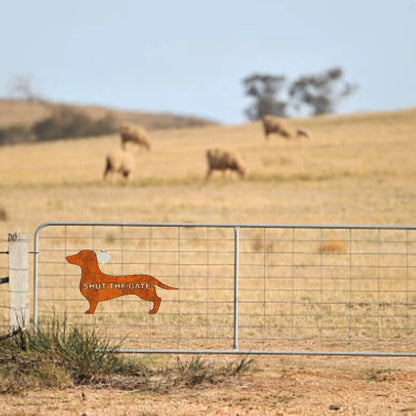 Dachshund Rusty Metal Sign: Shut the Gate
