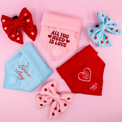 Heart: Velvet Sailor Bow - Blue & Red