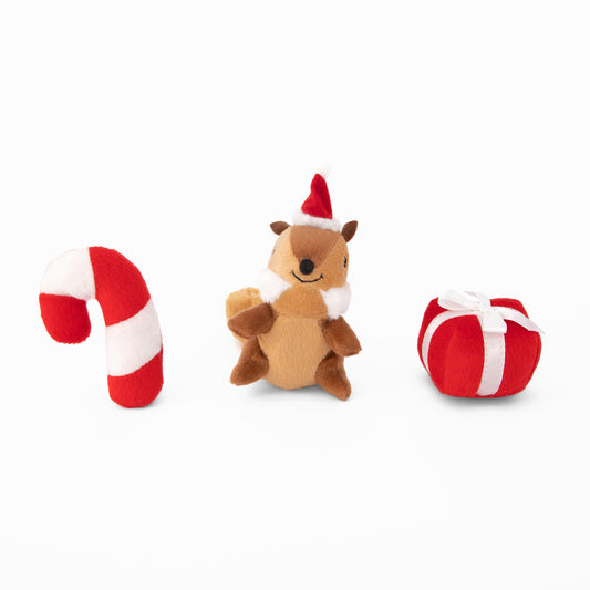 Zippy Paws: Miniz Dog Toys - Squirrel, Candycane & Present