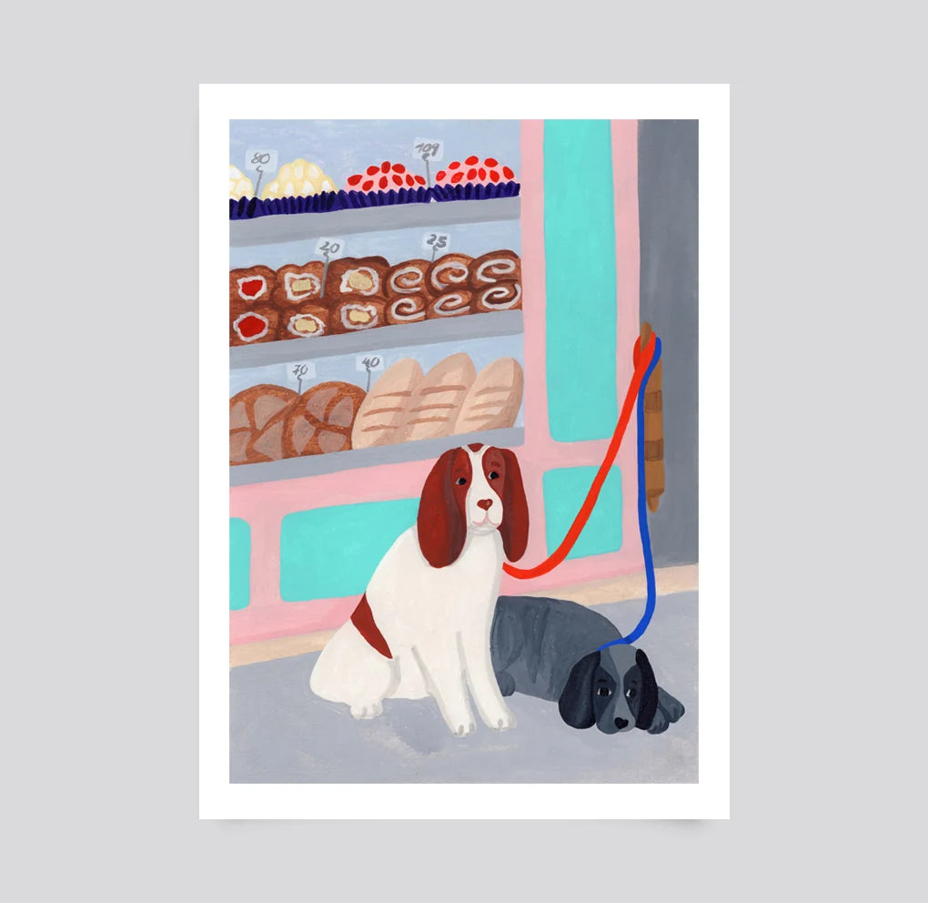 Waiting Dogs: Art Print by iga illustrations