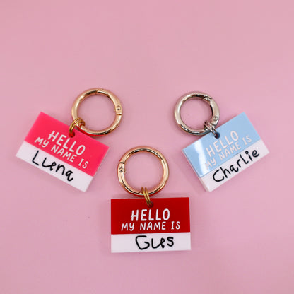 Personalised Pet ID Tag: Blue 'Hello my name is'