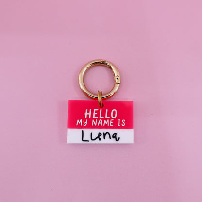 Personalised Pet ID Tag: Hot Pink 'Hello my name is'