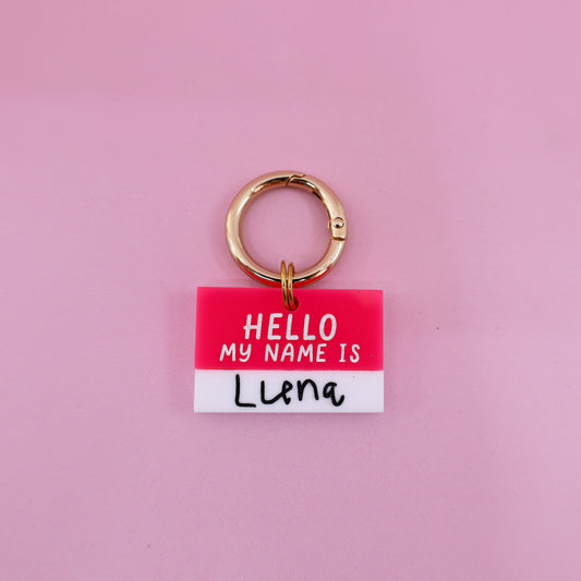 Personalised Pet ID Tag: Hot Pink 'Hello my name is'