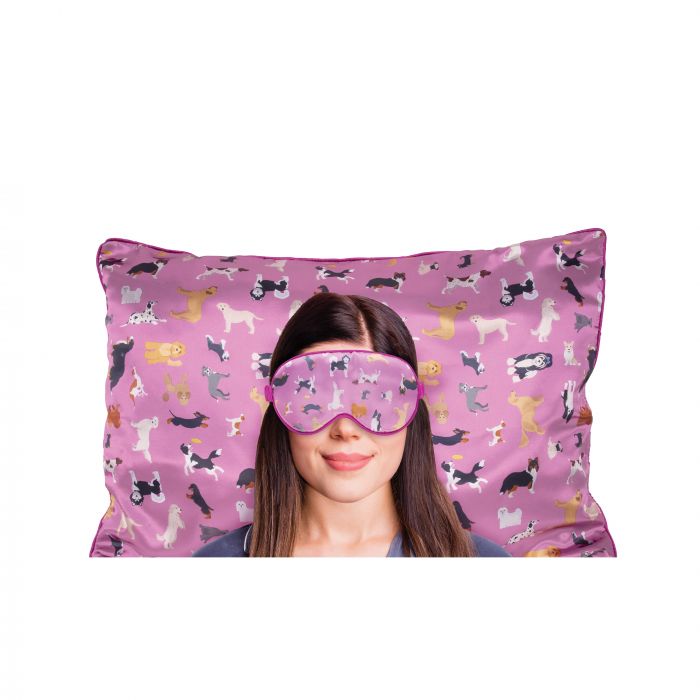 Satin Pillowcase & Eye Mask Set: Dogs