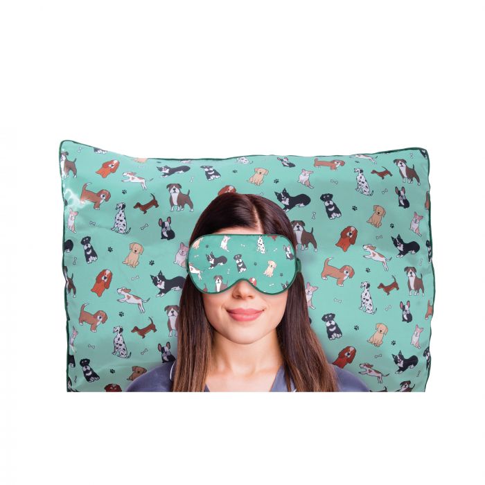 Satin Pillowcase & Eye Mask Set: Dogs