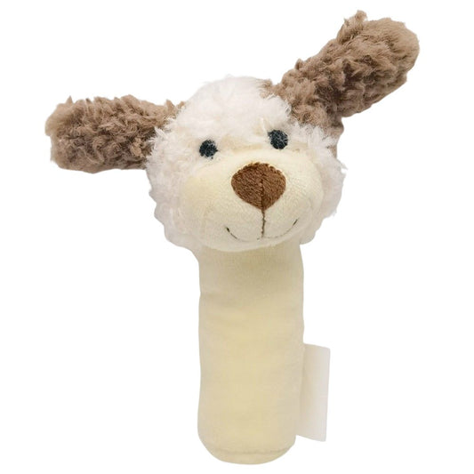 Soft Baby Rattle: Curly Dog White & Brown