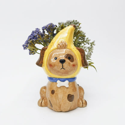 Banana Dog Vase: Brown & Yellow